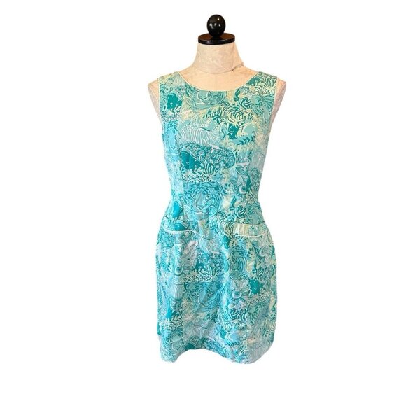 Lilly Pulitzer Safari Animal Print Lion Zebra Sleeveless VTG Dress Size 6 Green - Picture 1 of 11